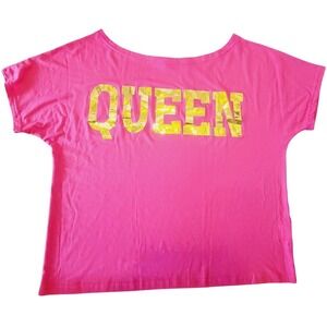 Pesion‎ 4X Women's Queen T-Shirt Hot Pink Gold Lame' SS Round Neck NWT